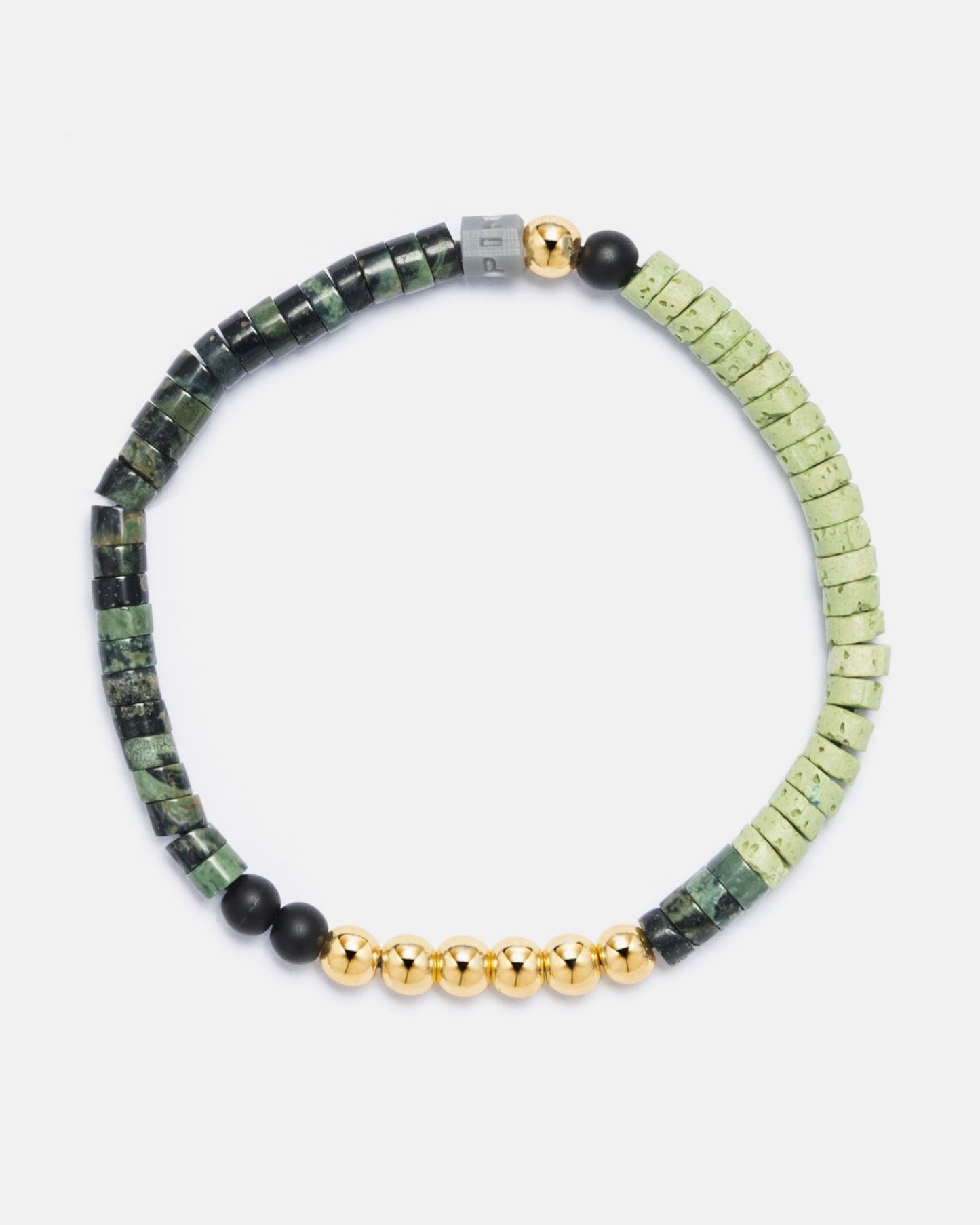 Beaded Bracelet with Black Beads, Green, Mint Marble Discs and 18kt Gold Beads - LEOPINE