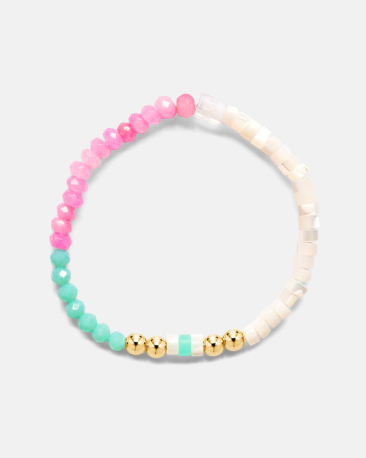 Beaded Bracelet with Turquoise and Pink beads with White Marble Discs and 18kt Gold Beads - LEOPINE