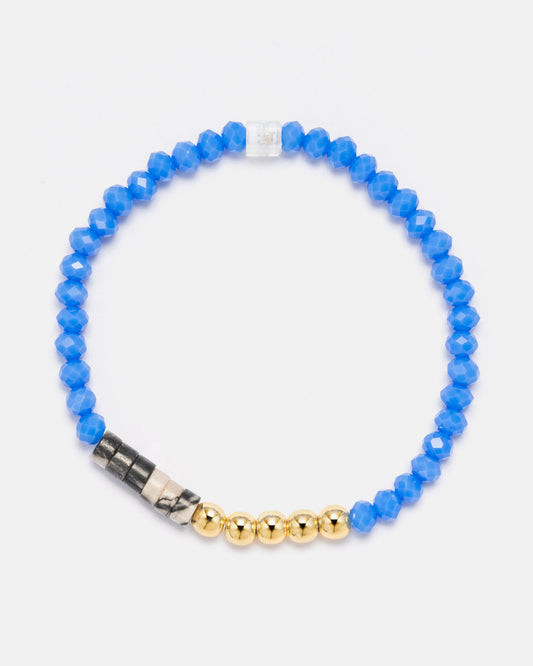 Beaded Bracelet with Blue Seed Beads, Marble Discs and 18kt Gold Beads - LEOPINE