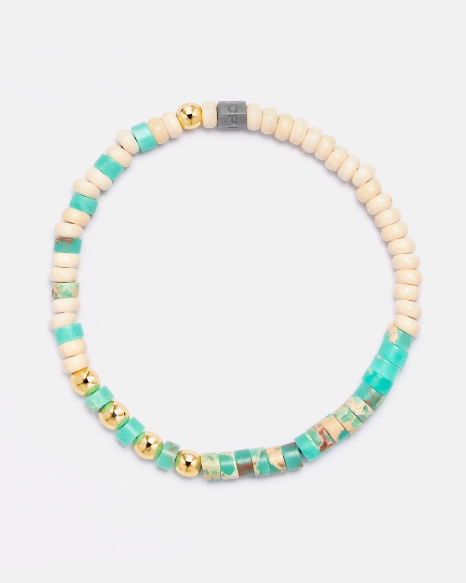 Beaded Bracelet with Turquoise Beads, Marble Discs and 18kt Gold Beads - LEOPINE