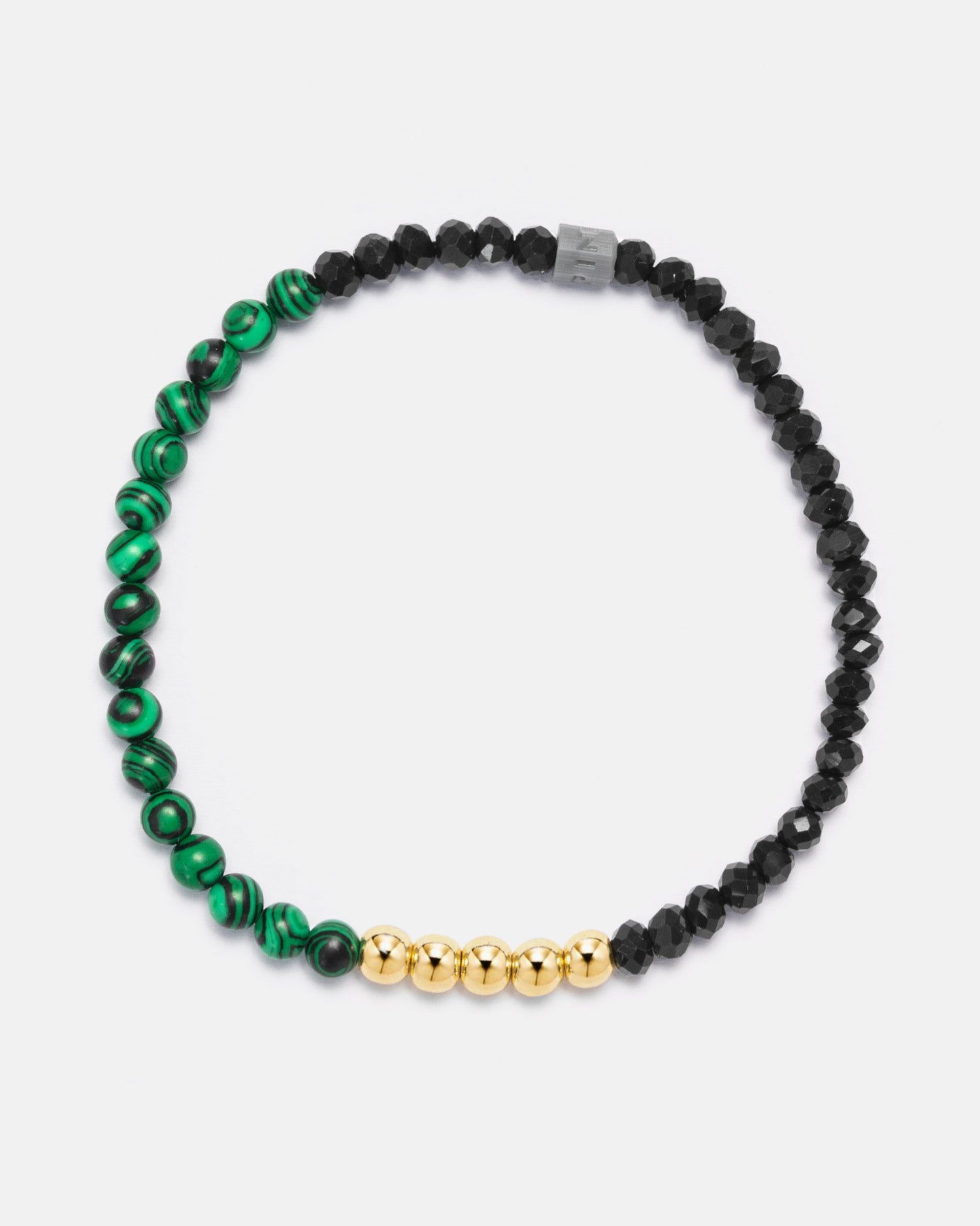Beaded Bracelet with Green Marble Beads, Black Seed Beads and 18kt Gold Beads - LEOPINE