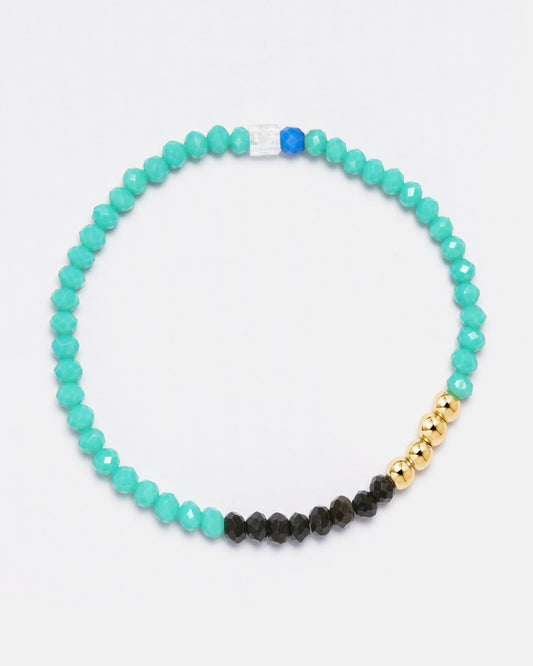 Beaded Bracelet with Turquoise, Black, Blue Seeds and 18kt Gold Beads - LEOPINE