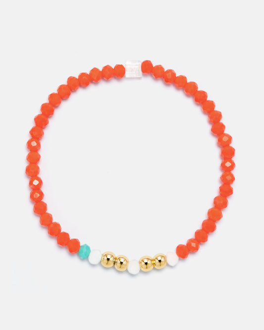 Beaded Bracelet with Coral, Turquoise, White Seed Beads and 18kt Gold Beads - LEOPINE